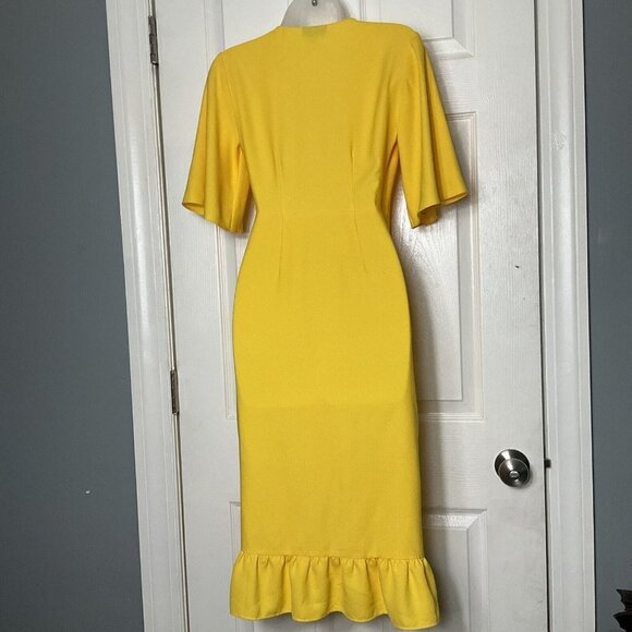 Top Shop Ruffle True Wrap A-Line Yellow Dress Size 2 Short Sleeve - Picture 10 of 16
